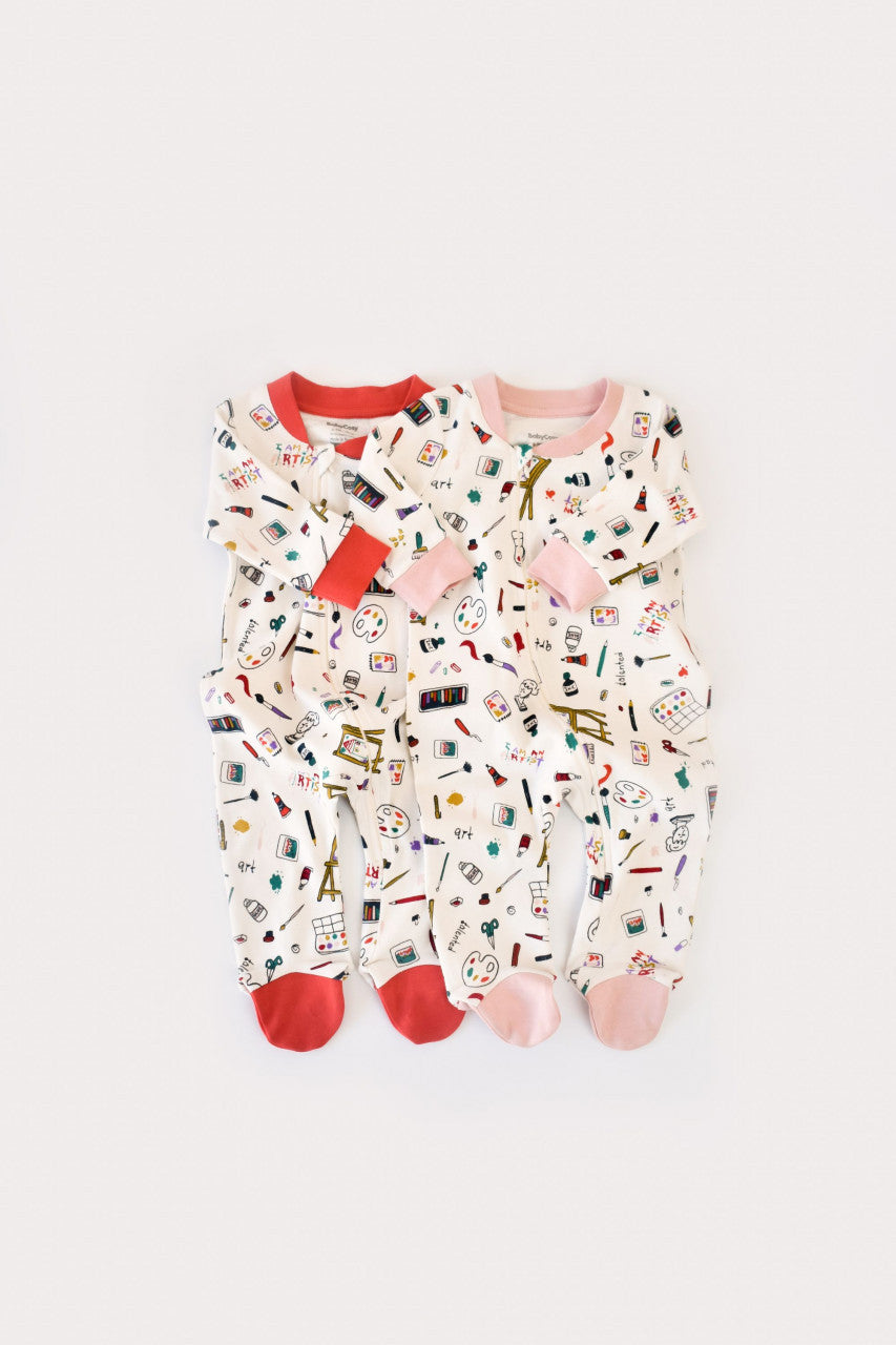 Set 2 salopetele cu maneca lunga si pantaloni lungi cu botosei - 100%bumbac organic -  cu buline, BabyCosy