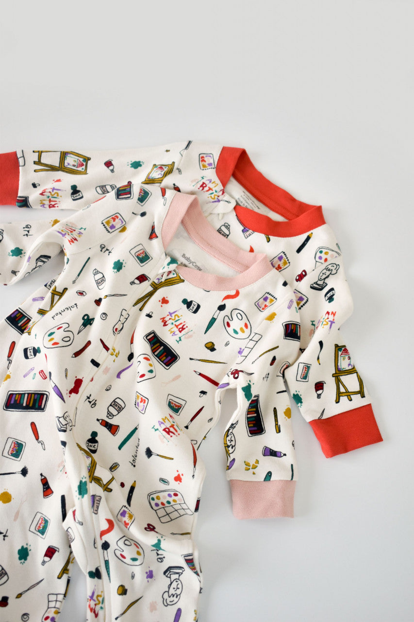 Set 2 salopetele cu maneca lunga si pantaloni lungi cu botosei - 100%bumbac organic -  cu buline, BabyCosy