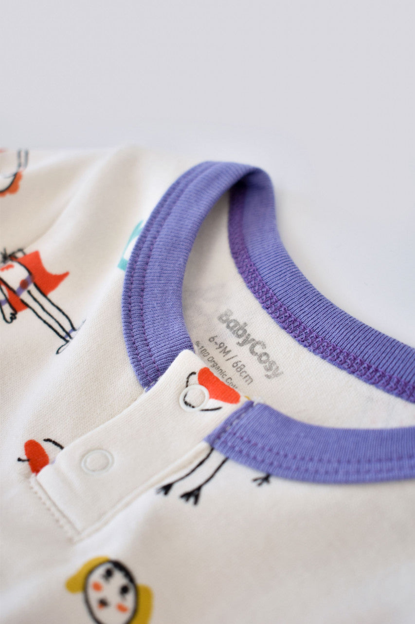 Set 2 salopetele cu maneca lunga si pantaloni lungi cu botosei - 100%bumbac organic -  cu buline, BabyCosy