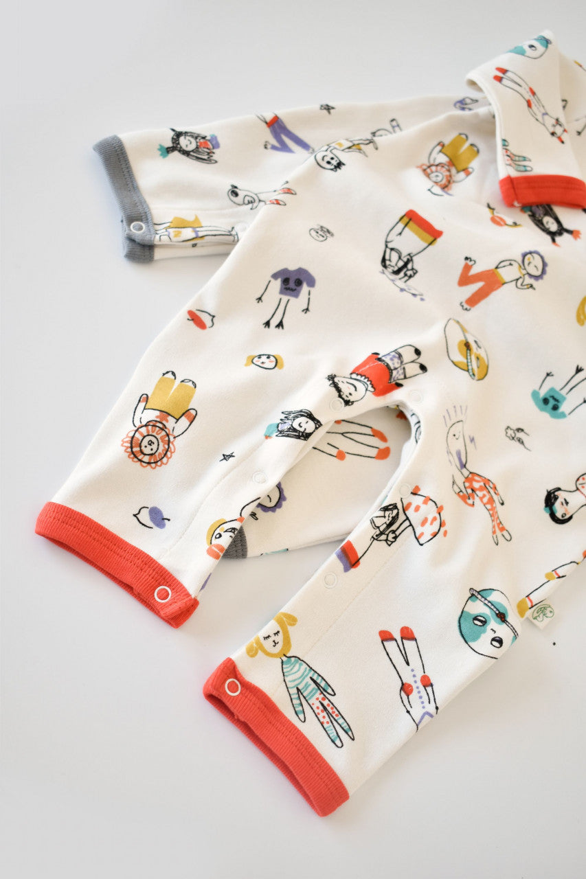 Set 2 salopetele cu maneca lunga si pantaloni lungi cu botosei - 100%bumbac organic -  cu buline, BabyCosy