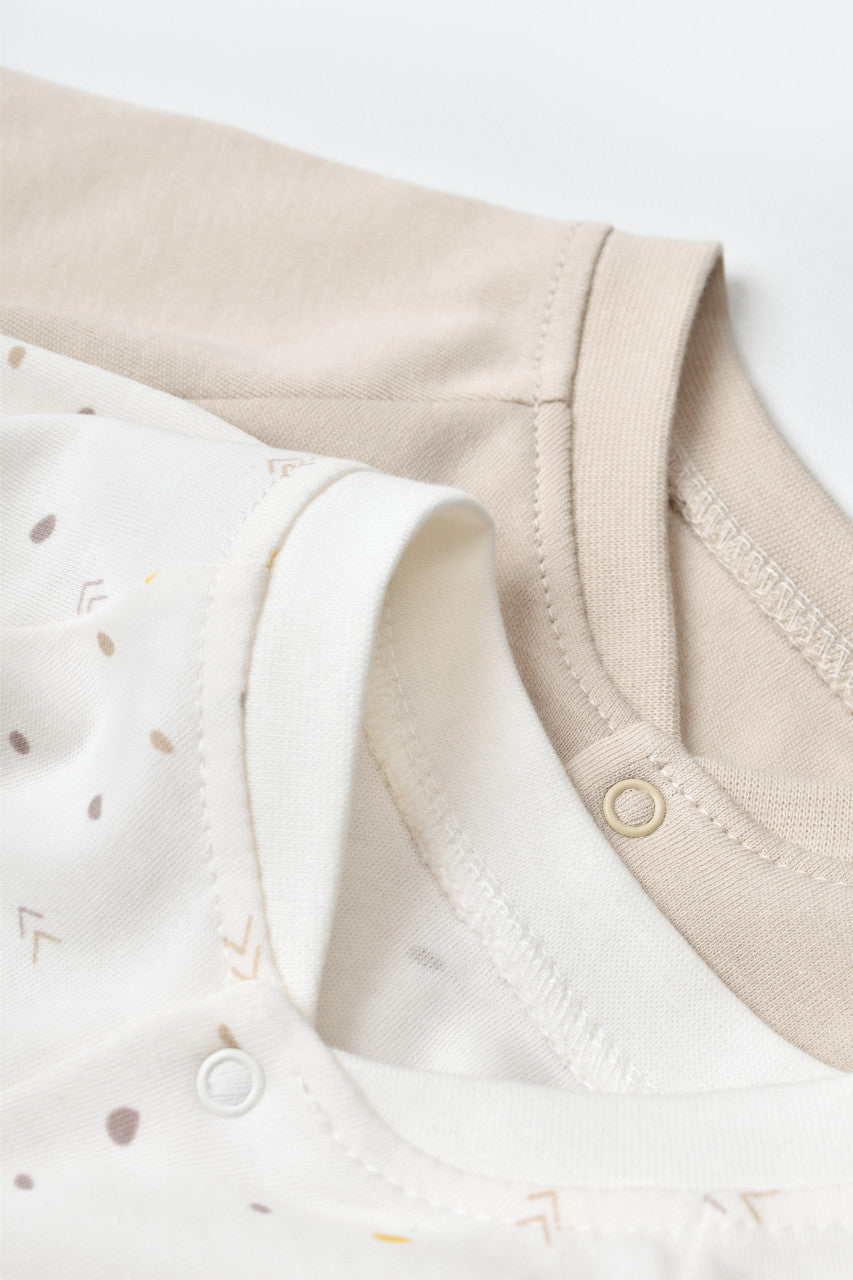 Set 2 salopetele cu maneca lunga si pantaloni lungi cu botosei - 100%bumbac organic -  cu buline, BabyCosy