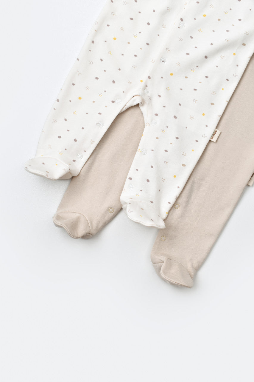 Set 2 salopetele cu maneca lunga si pantaloni lungi cu botosei - 100%bumbac organic -  cu buline, BabyCosy