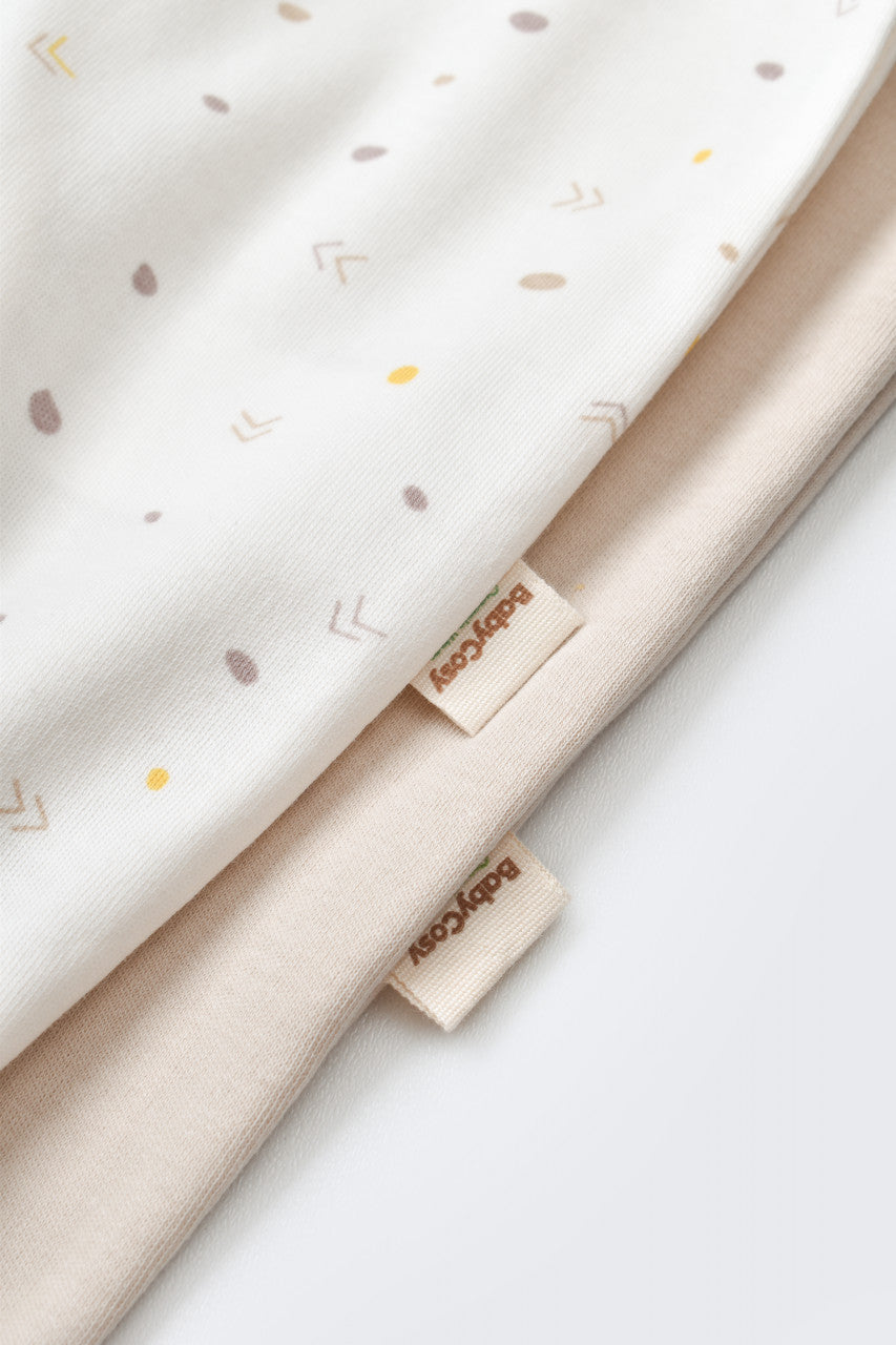 Set 2 salopetele cu maneca lunga si pantaloni lungi cu botosei - 100%bumbac organic -  cu buline, BabyCosy