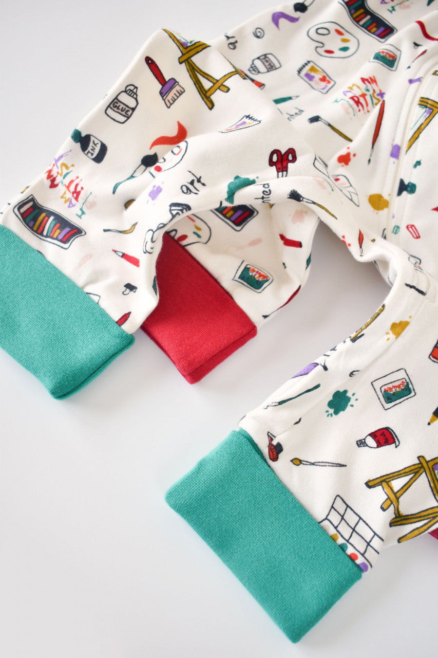 Set 2 salopetele cu maneca lunga si pantaloni lungi cu botosei - 100%bumbac organic -  cu buline, BabyCosy