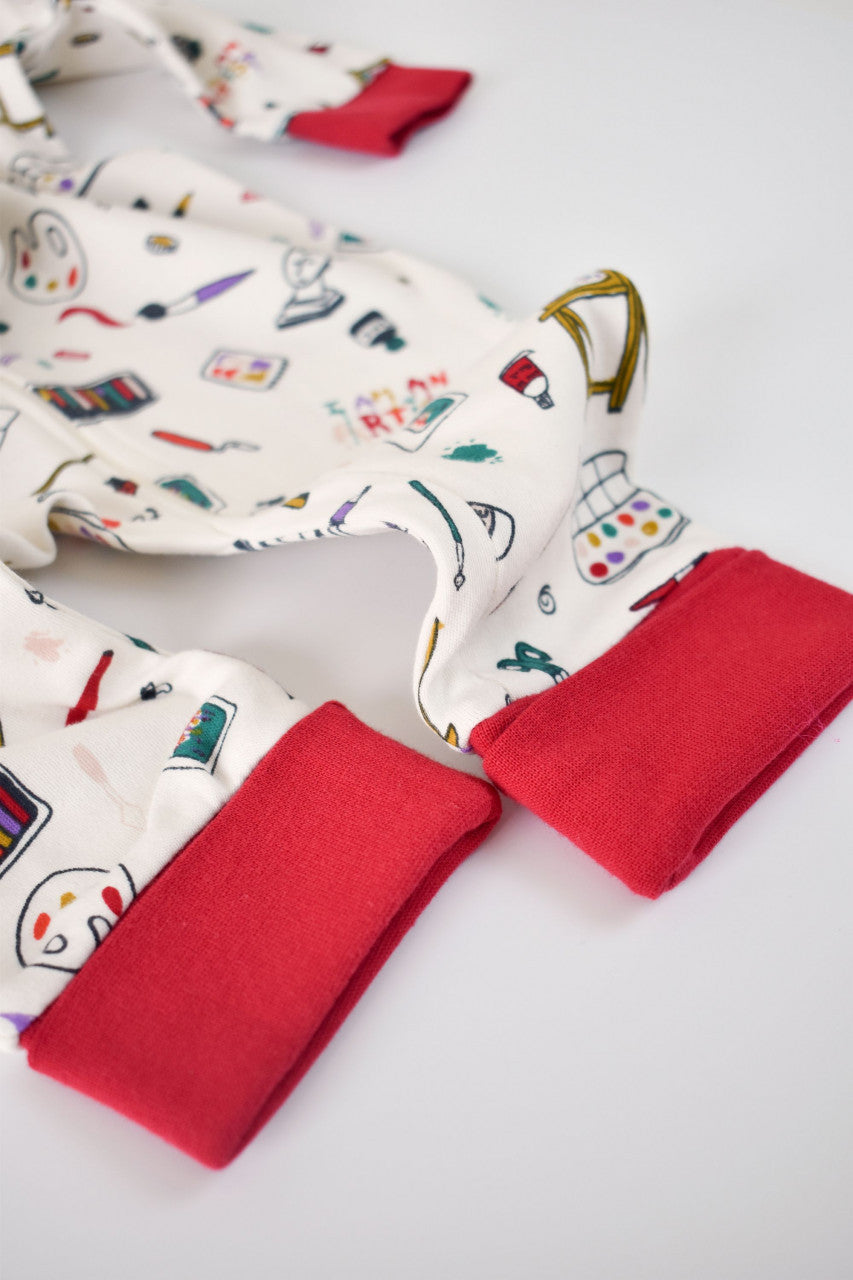 Set 2 salopetele cu maneca lunga si pantaloni lungi cu botosei - 100%bumbac organic -  cu buline, BabyCosy