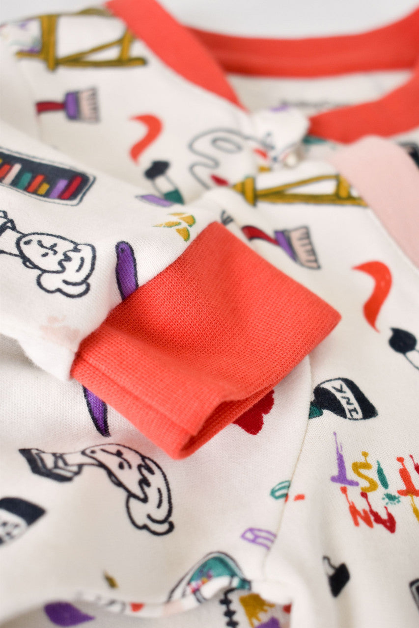 Set 2 salopetele cu maneca lunga si pantaloni lungi cu botosei - 100%bumbac organic -  cu buline, BabyCosy