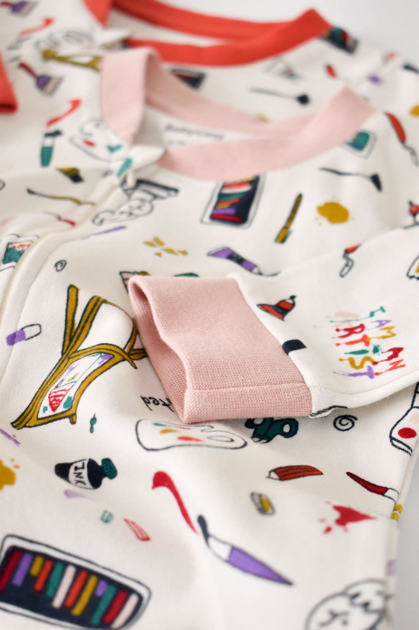 Set 2 salopetele cu maneca lunga si pantaloni lungi cu botosei - 100%bumbac organic -  cu buline, BabyCosy