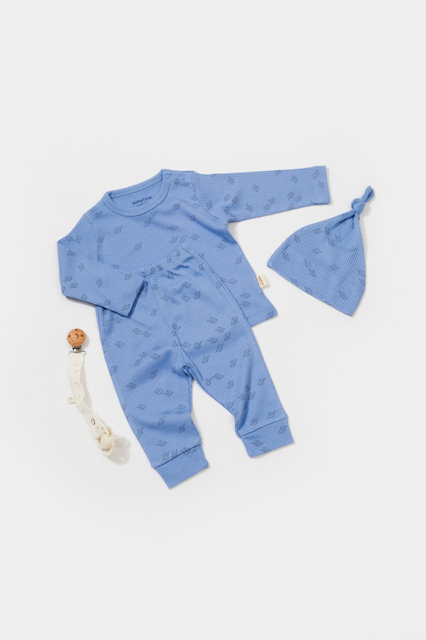 Set 3 piese:bluza, pantaloni si caciulita Printed, BabyCosy, 50% modal+50% bumbac,