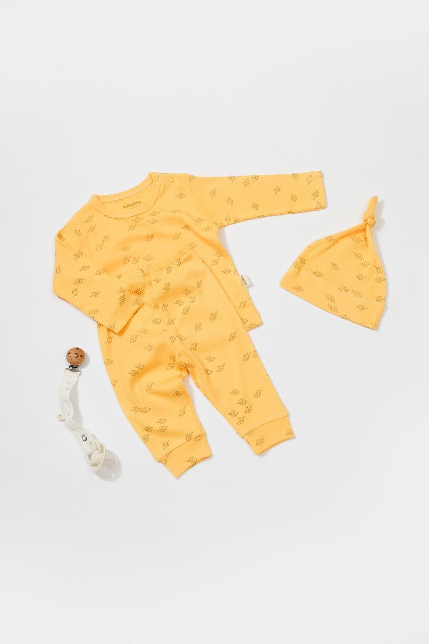 Set 3 piese:bluza, pantaloni si caciulita Printed, BabyCosy, 50% modal+50% bumbac,