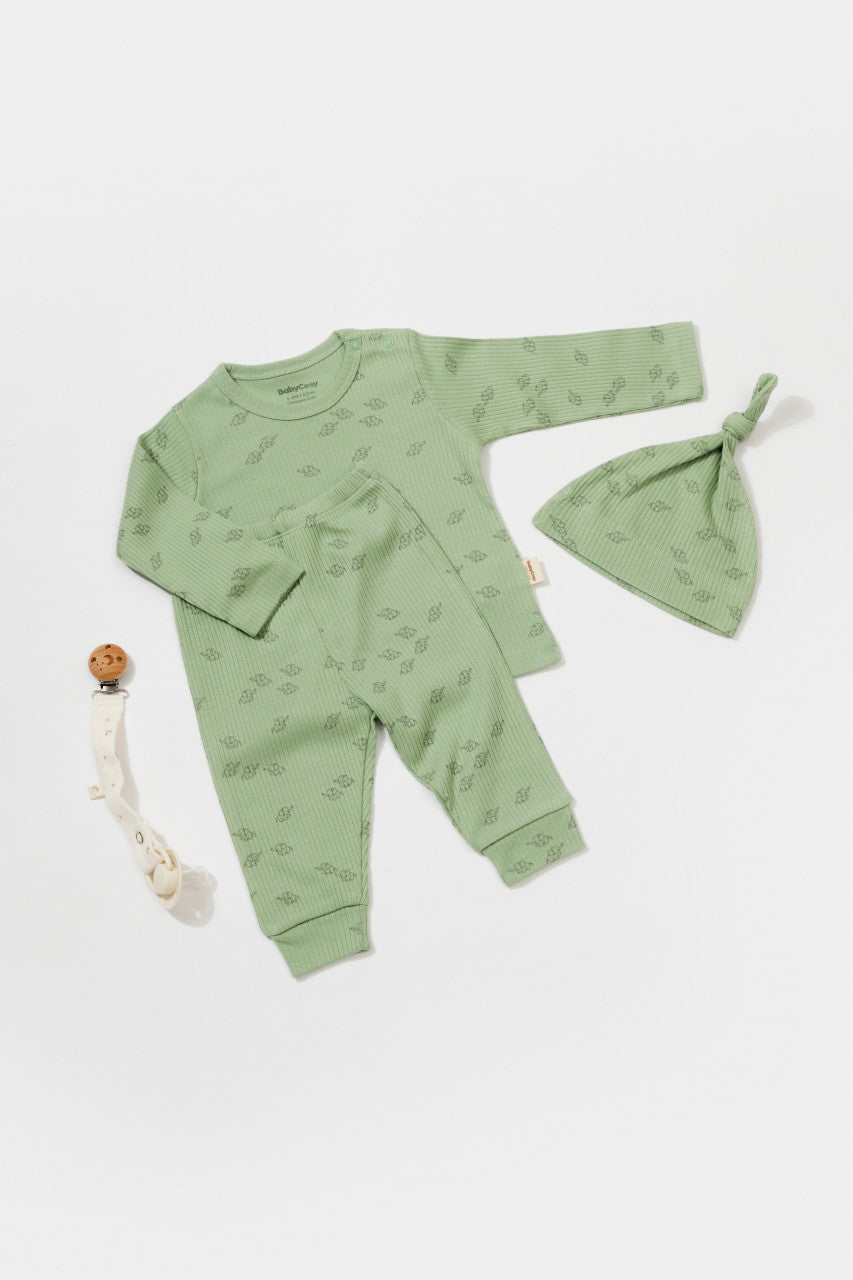 Set 3 piese:bluza, pantaloni si caciulita Printed, BabyCosy, 50% modal+50% bumbac,