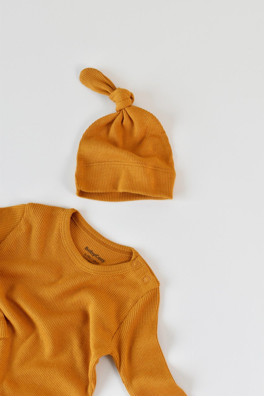 Set 3 piese: bluzita cu maneca lunga, pantaloni lungi si caciulita din bumbac organic si modal - , BabyCosy