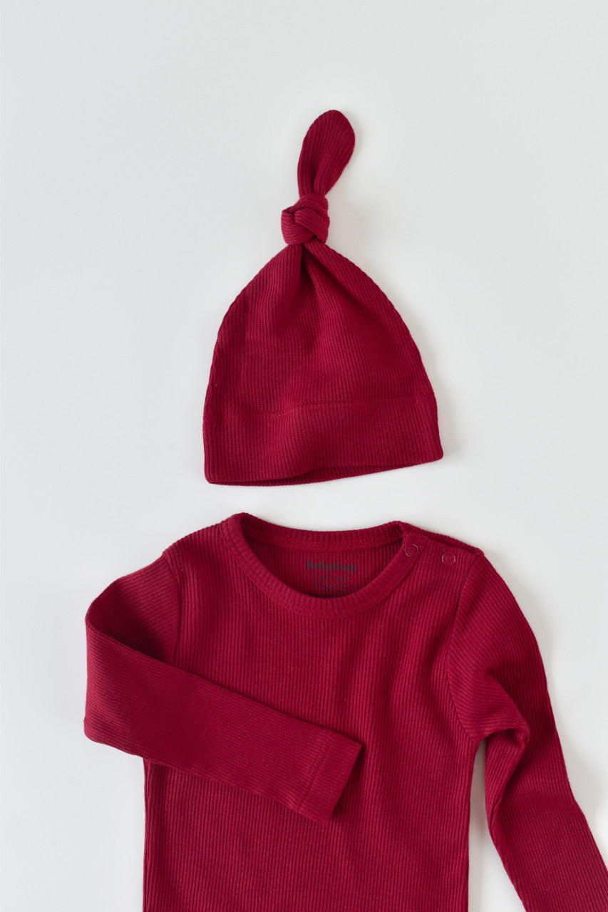 Set 3 piese: bluzita cu maneca lunga, pantaloni lungi si caciulita din bumbac organic si modal - , BabyCosy