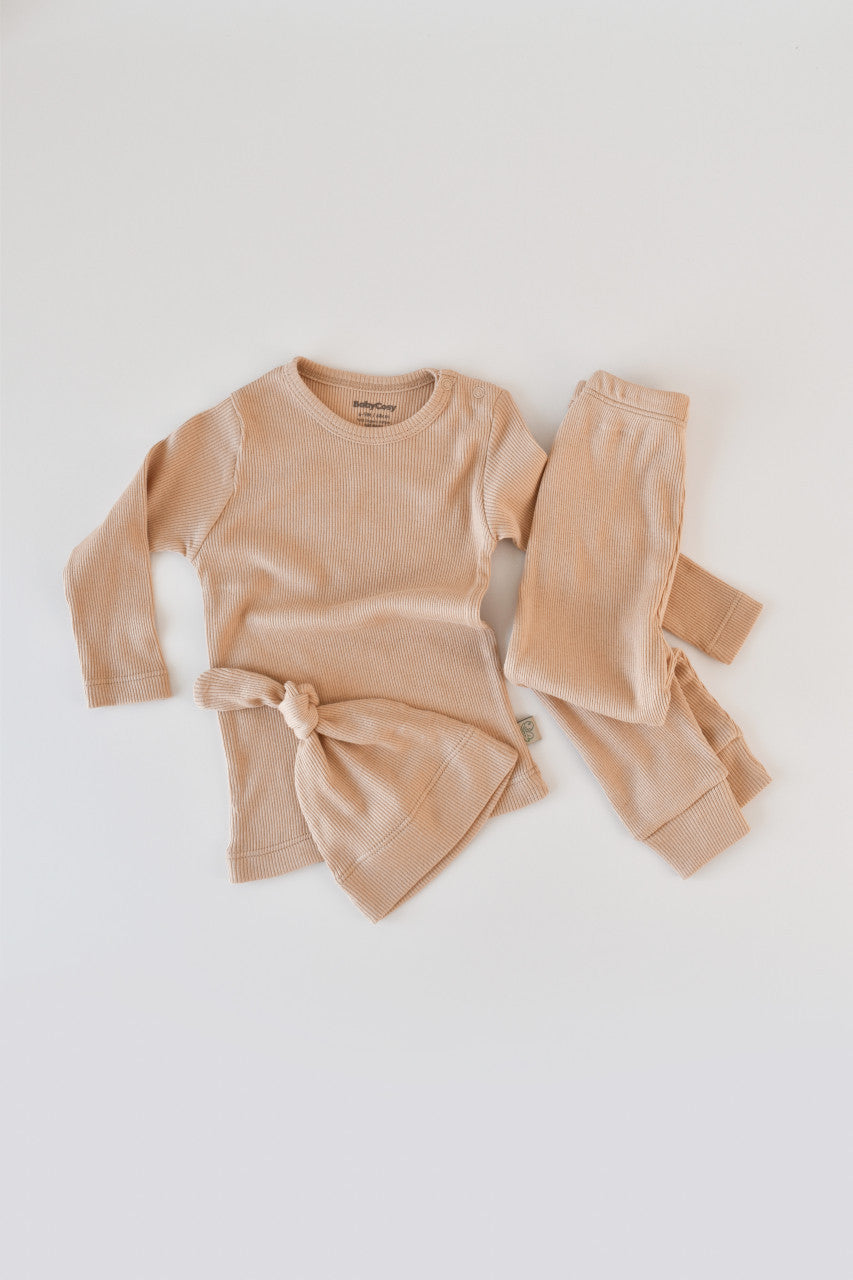 Set 3 piese: bluzita cu maneca lunga, pantaloni lungi si caciulita din bumbac organic si modal - , BabyCosy