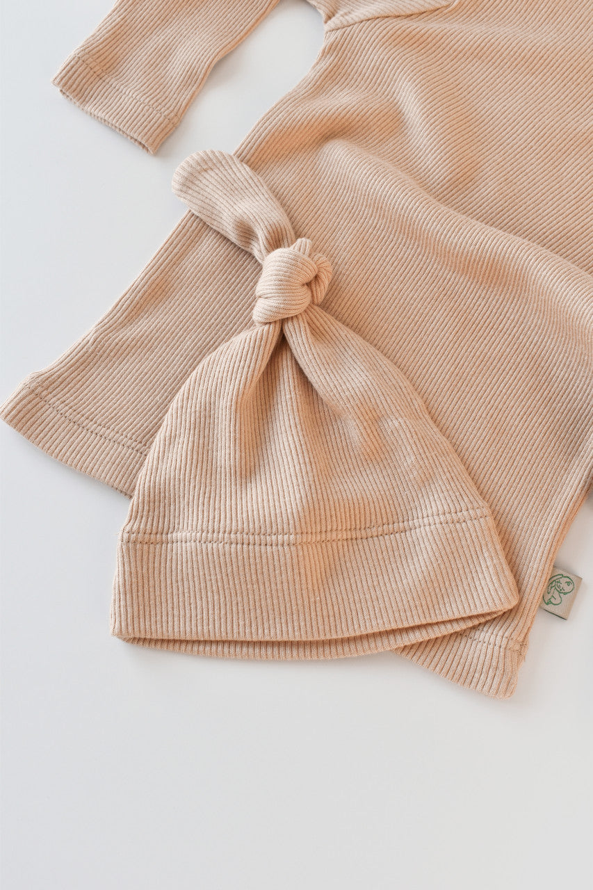 Set 3 piese: bluzita cu maneca lunga, pantaloni lungi si caciulita din bumbac organic si modal - , BabyCosy