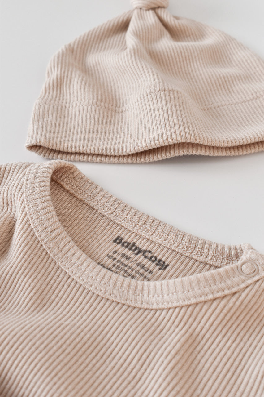 Set 3 piese: bluzita cu maneca lunga, pantaloni lungi si caciulita din bumbac organic si modal - , BabyCosy