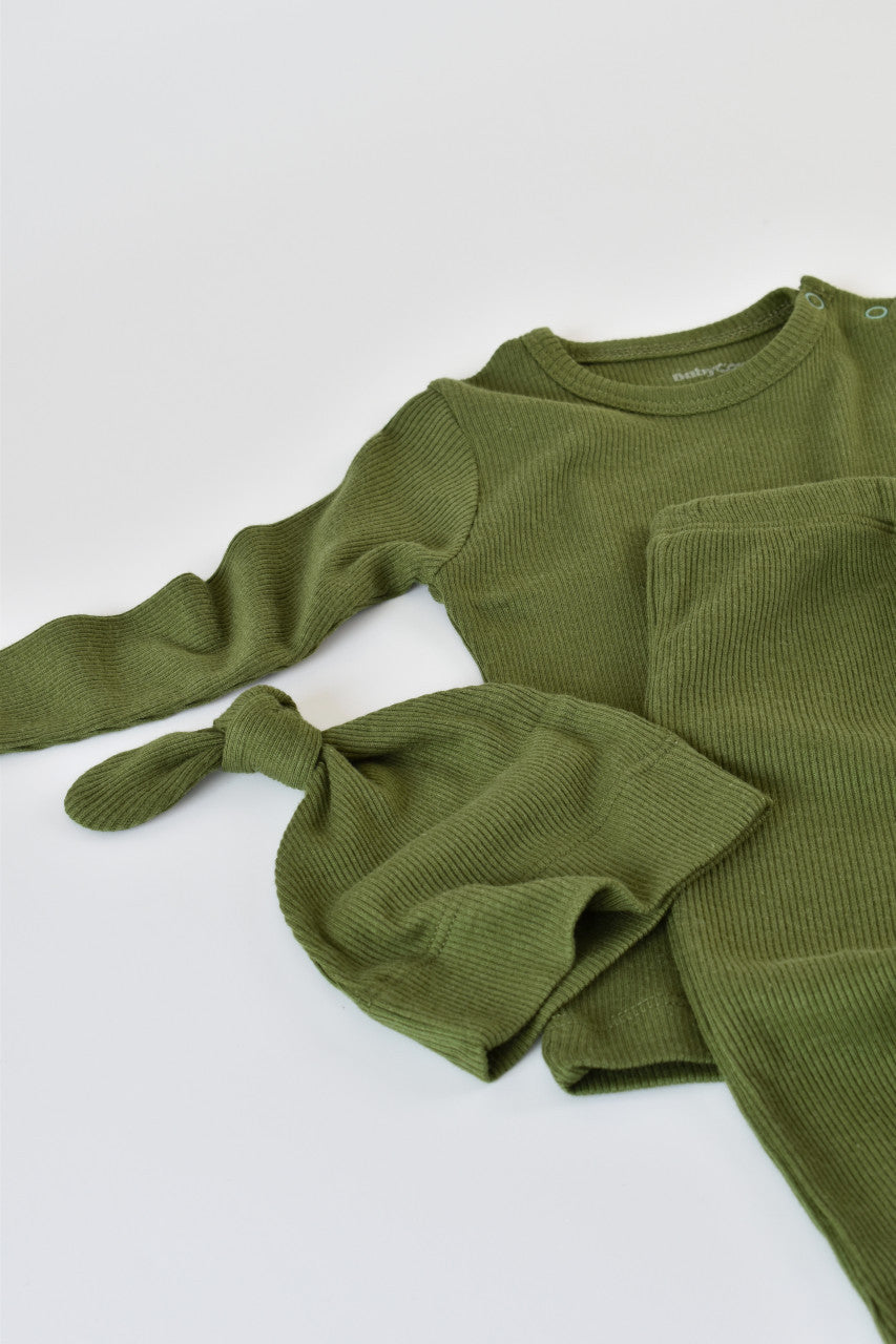 Set 3 piese: bluzita cu maneca lunga, pantaloni lungi si caciulita din bumbac organic si modal - , BabyCosy