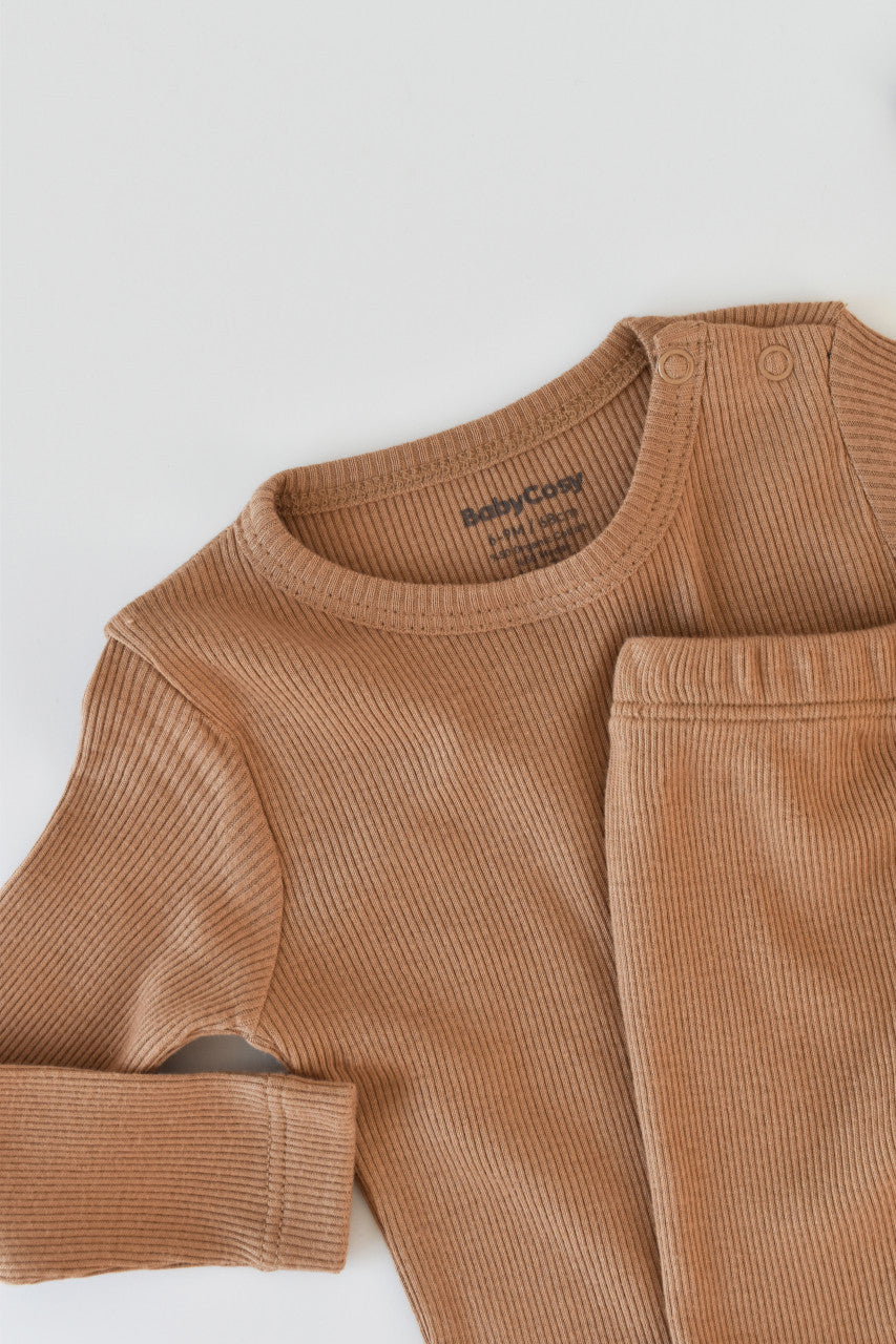 Set 3 piese: bluzita cu maneca lunga, pantaloni lungi si caciulita din bumbac organic si modal - , BabyCosy