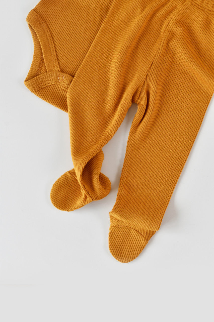 Set 3 piese: body cu maneca lunga, pantaloni lungi si caciulita din bumbac organic si modal - , BabyCosy