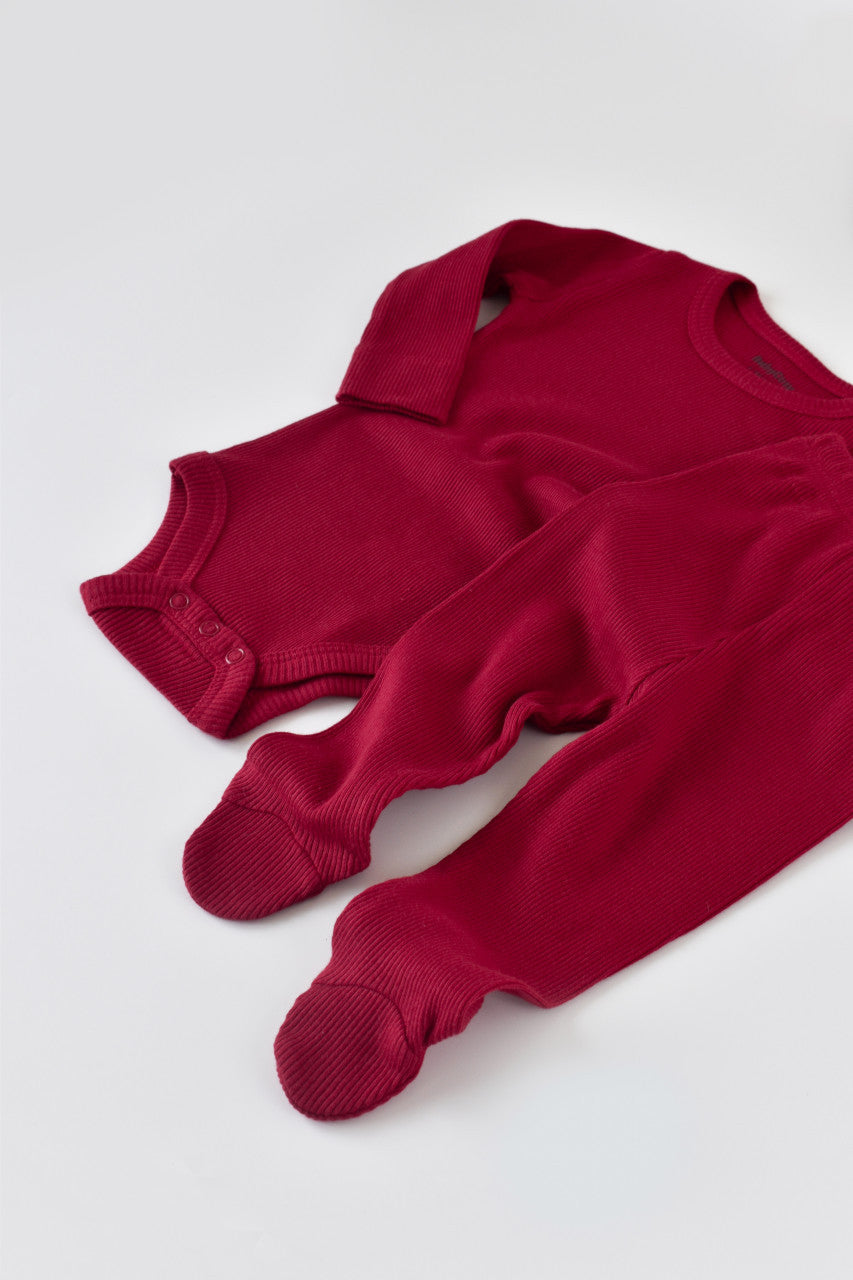 Set 3 piese: body cu maneca lunga, pantaloni lungi si caciulita din bumbac organic si modal - , BabyCosy