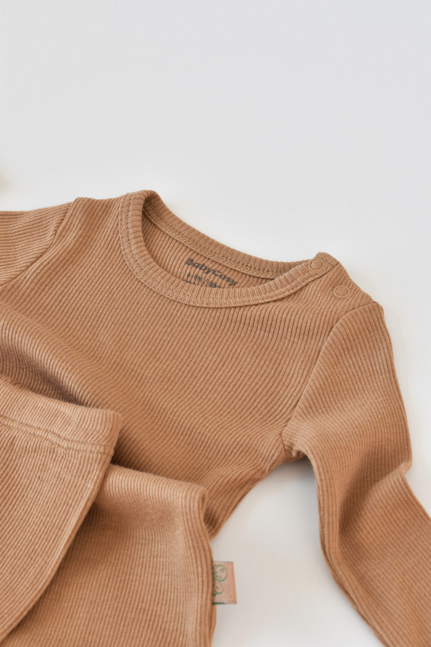 Set 3 piese: body cu maneca lunga, pantaloni lungi si caciulita din bumbac organic si modal - , BabyCosy