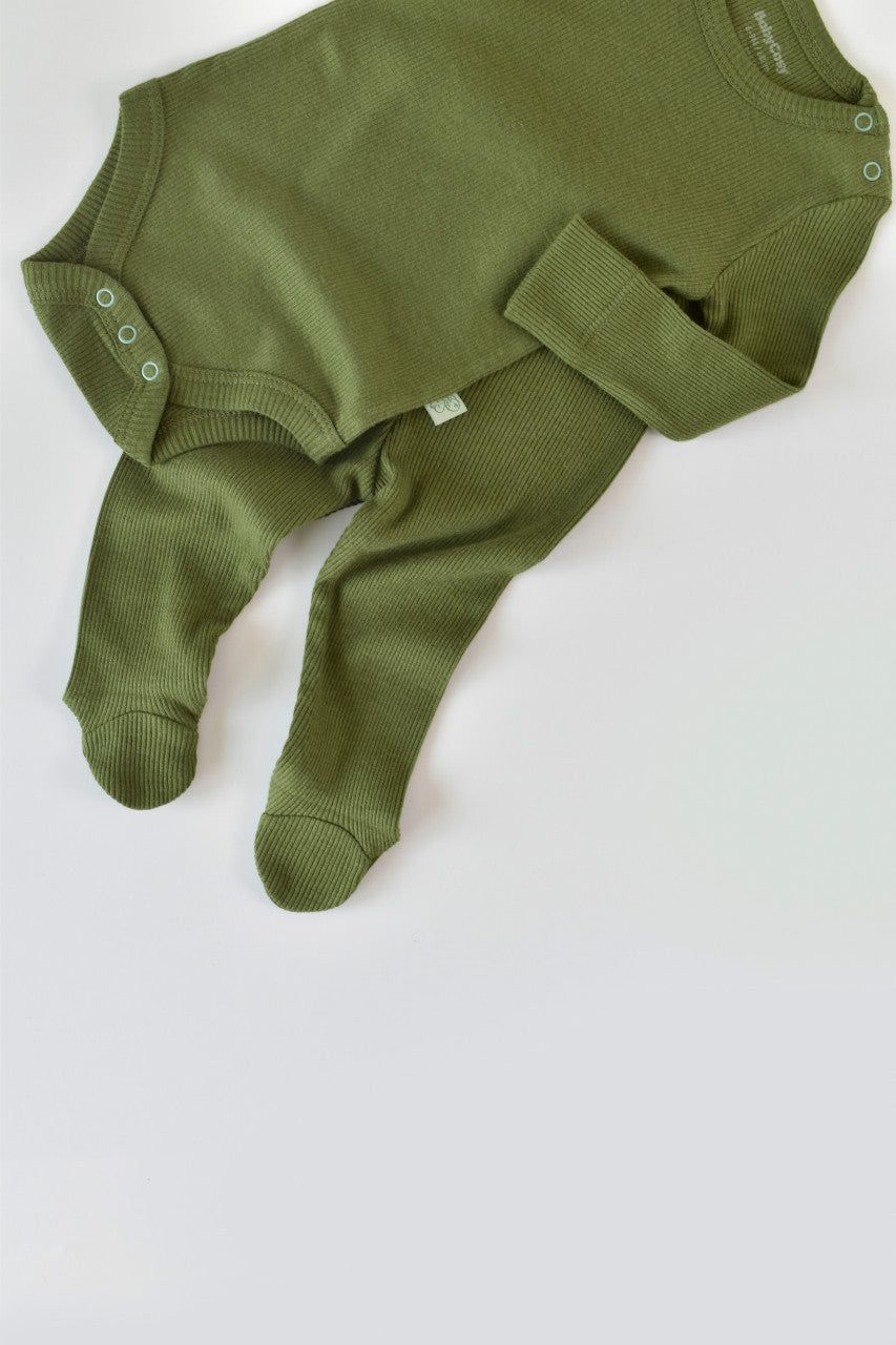 Set 3 piese: body cu maneca lunga, pantaloni lungi si caciulita din bumbac organic si modal - , BabyCosy