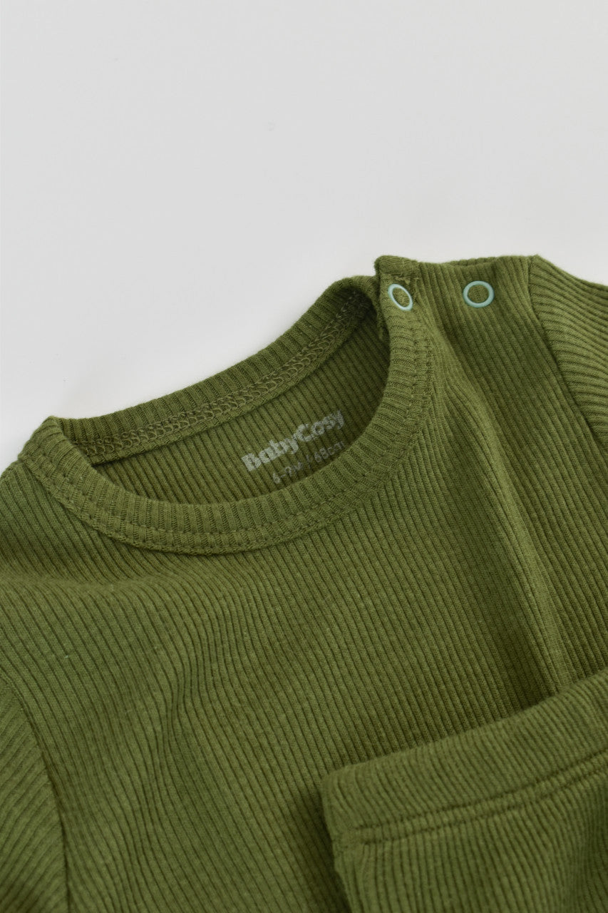 Set 3 piese: body cu maneca lunga, pantaloni lungi si caciulita din bumbac organic si modal - , BabyCosy