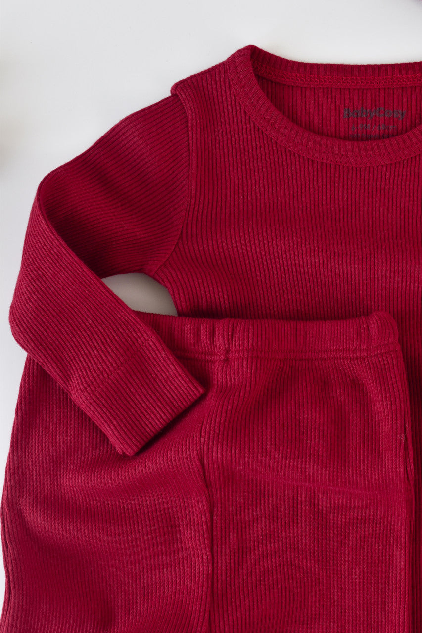 Set 3 piese: body cu maneca lunga, pantaloni lungi si caciulita din bumbac organic si modal - , BabyCosy