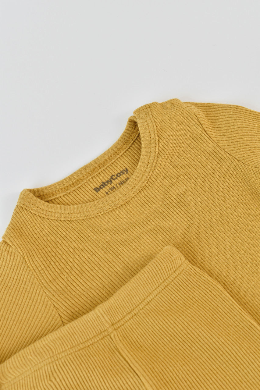 Set 3 piese: body cu maneca lunga, pantaloni lungi si caciulita din bumbac organic si modal - , BabyCosy