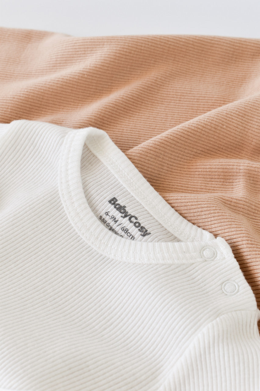 Set 3 piese: body cu maneca lunga, pantaloni lungi si caciulita din bumbac organic si modal - , BabyCosy