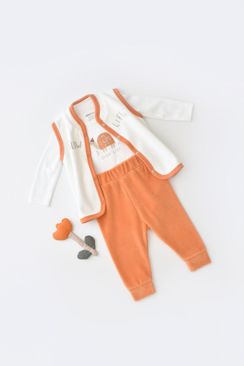 Set 3 piese Broscuta cu body, pantalonasi si vestuta din 80%bumbac organic si 20% poliester - , BabyCosy