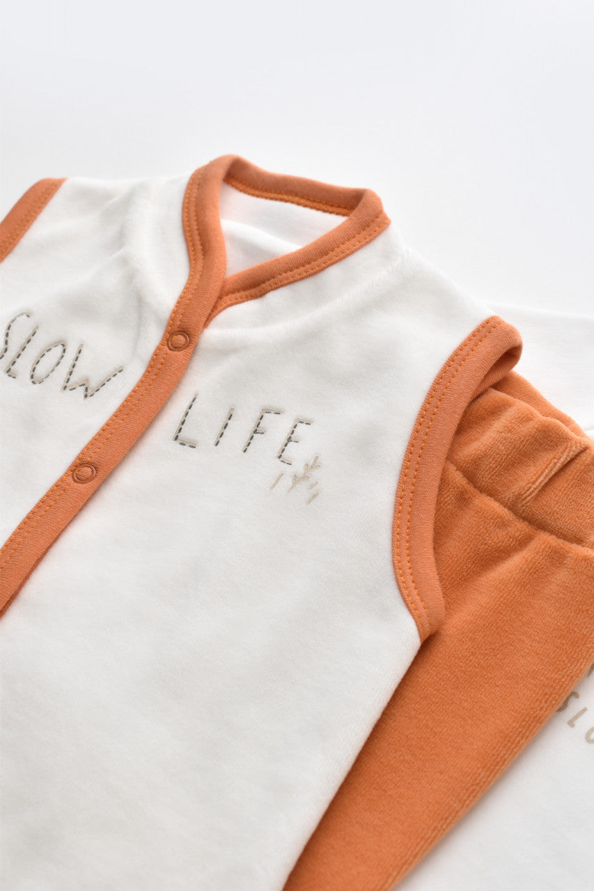 Set 3 piese Broscuta cu body, pantalonasi si vestuta din 80%bumbac organic si 20% poliester - , BabyCosy