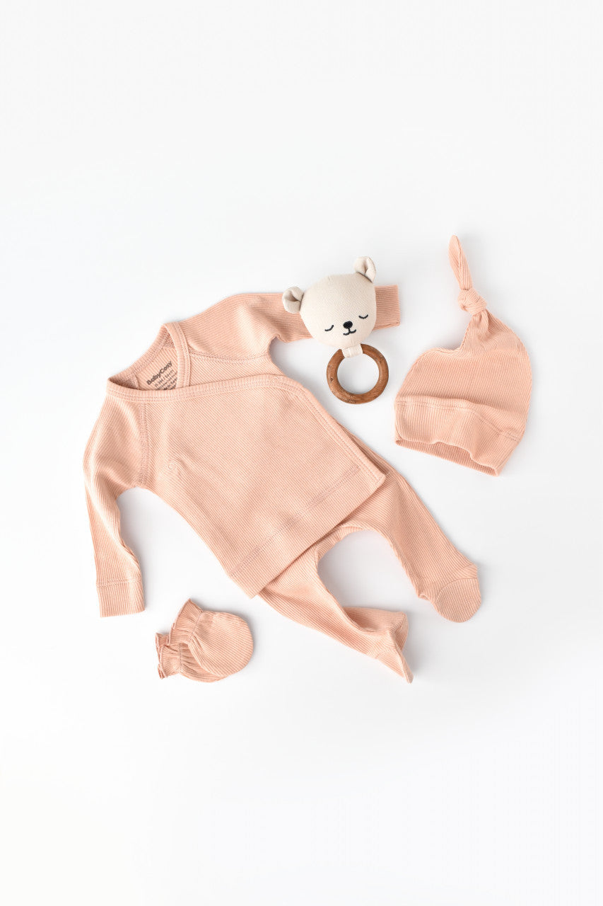 Set 4 piese: bluza, pantaloni, caciulita si manusi din bumbac organic si modal - , BabyCosy