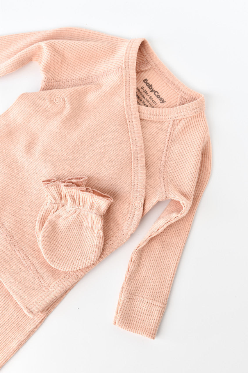 Set 4 piese: bluza, pantaloni, caciulita si manusi din bumbac organic si modal - , BabyCosy