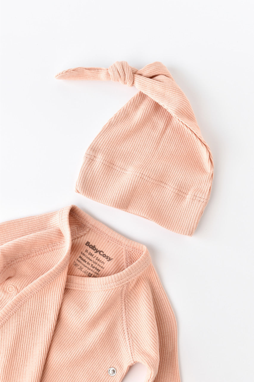 Set 4 piese: bluza, pantaloni, caciulita si manusi din bumbac organic si modal - , BabyCosy