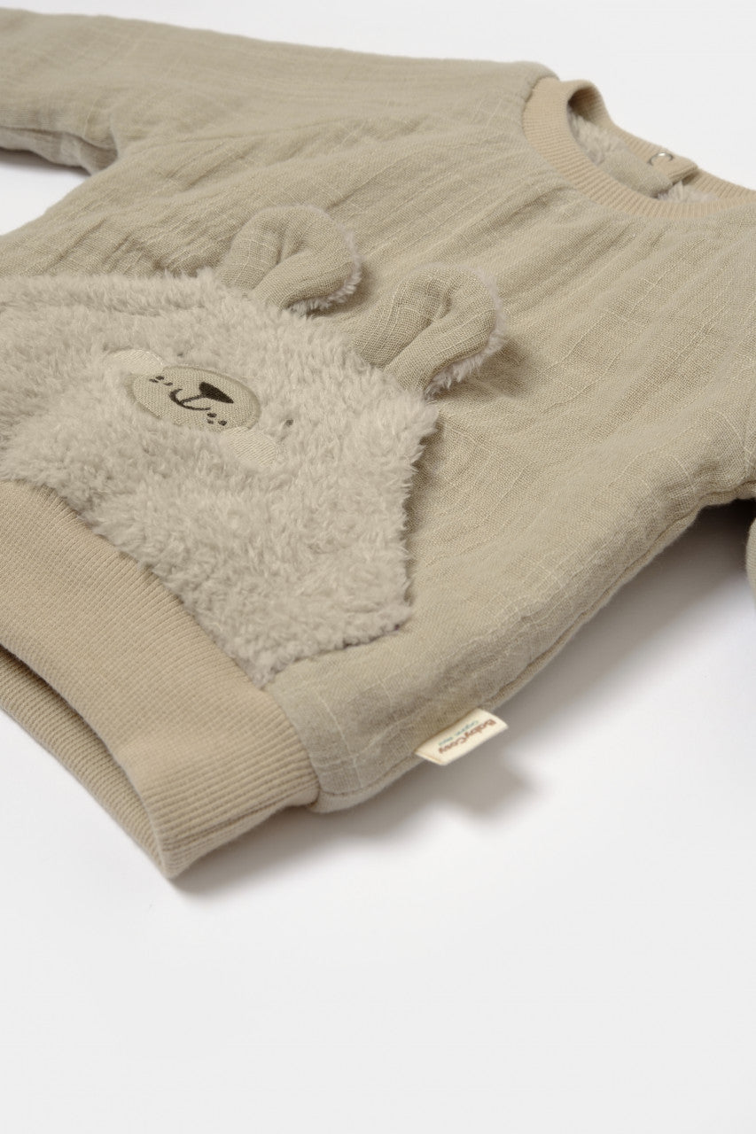 Set bluza cu buzunar si pantaloni Ursulet, Winter muselin, 100% bumbac dublat - , BabyCosy