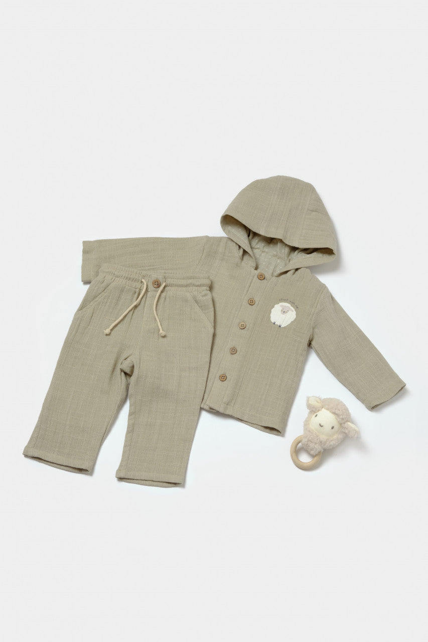 Set bluza cu gluga si pantaloni, Winter muselin, 100% bumbac - , BabyCosy