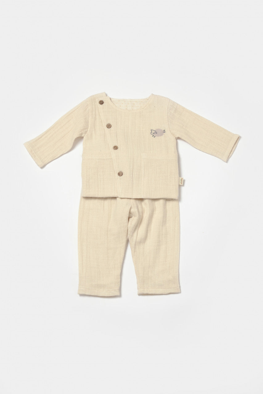 Set bluza cu nasturi si pantaloni , Winter muselin- , BabyCosy