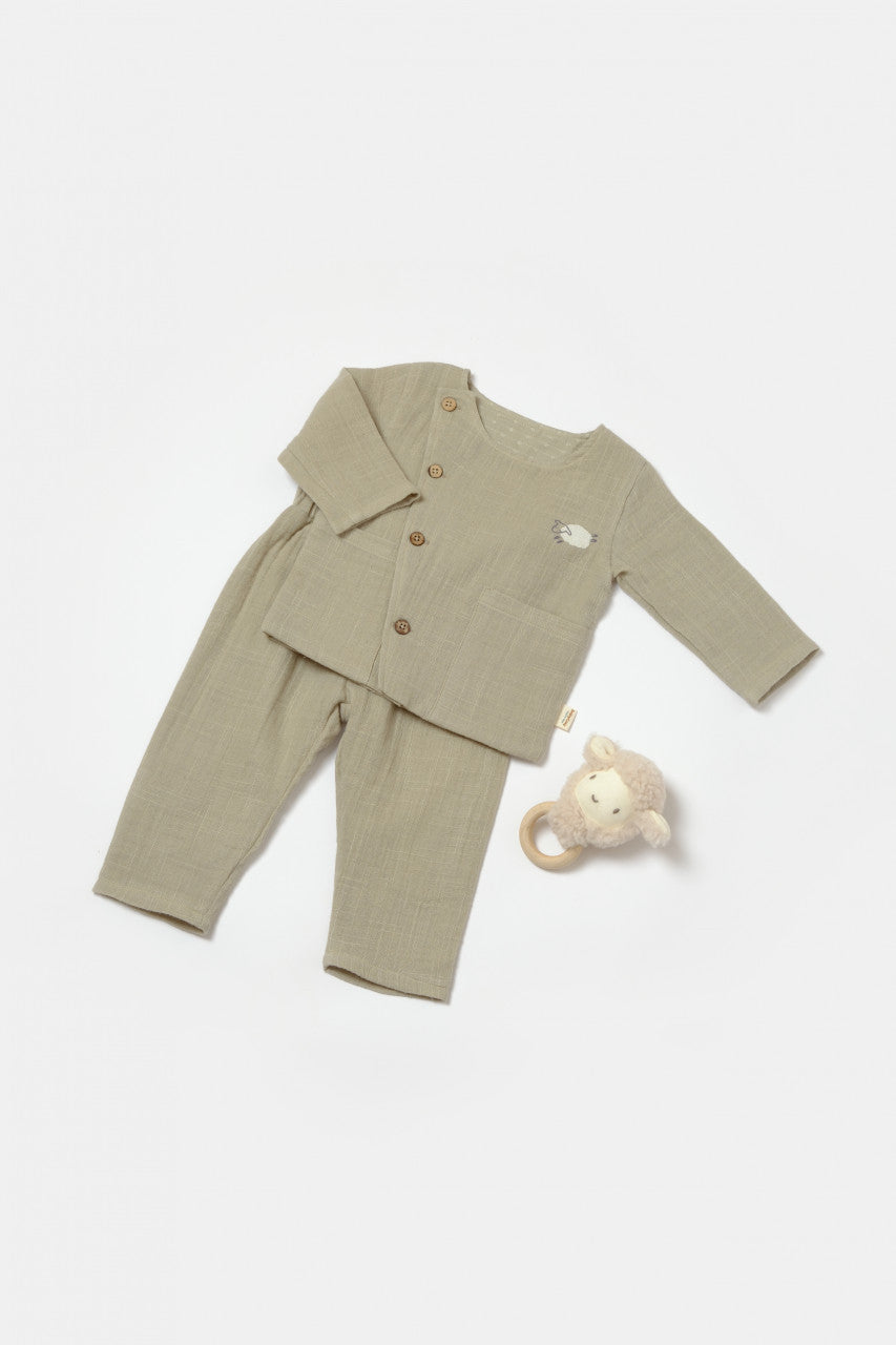 Set bluza cu nasturi si pantaloni , Winter muselin- , BabyCosy