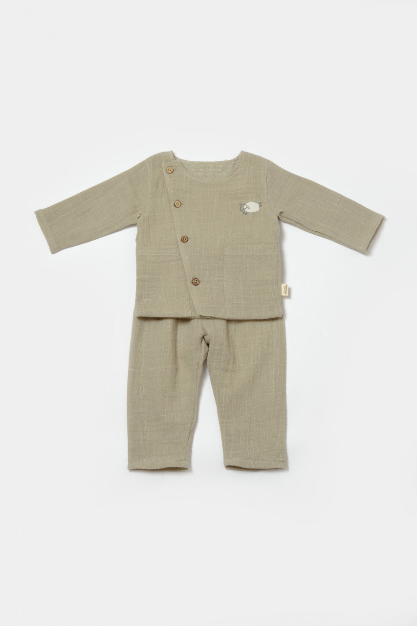 Set bluza cu nasturi si pantaloni , Winter muselin- , BabyCosy