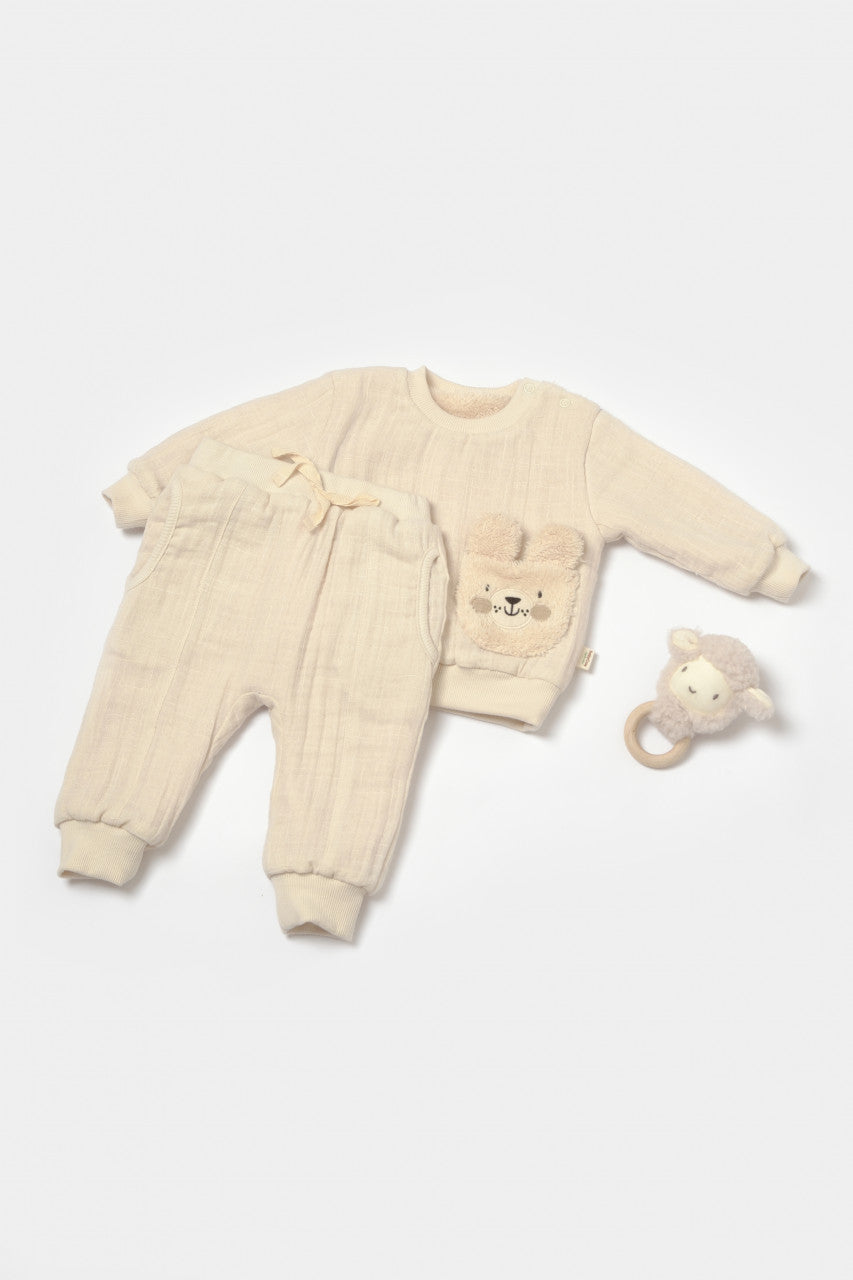 Set bluza dublata si pantaloni Ursulet, Winter muselin - , BabyCosy