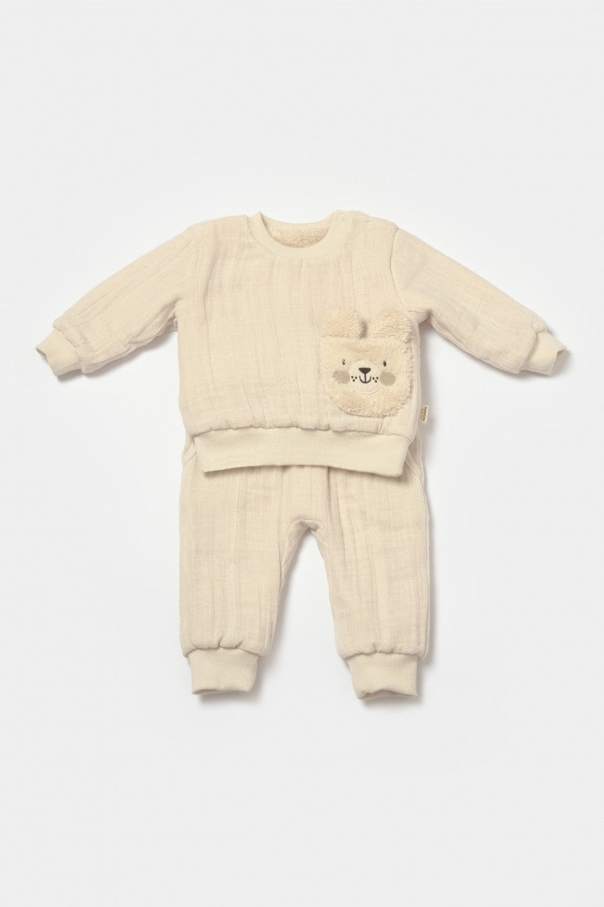 Set bluza dublata si pantaloni Ursulet, Winter muselin - , BabyCosy