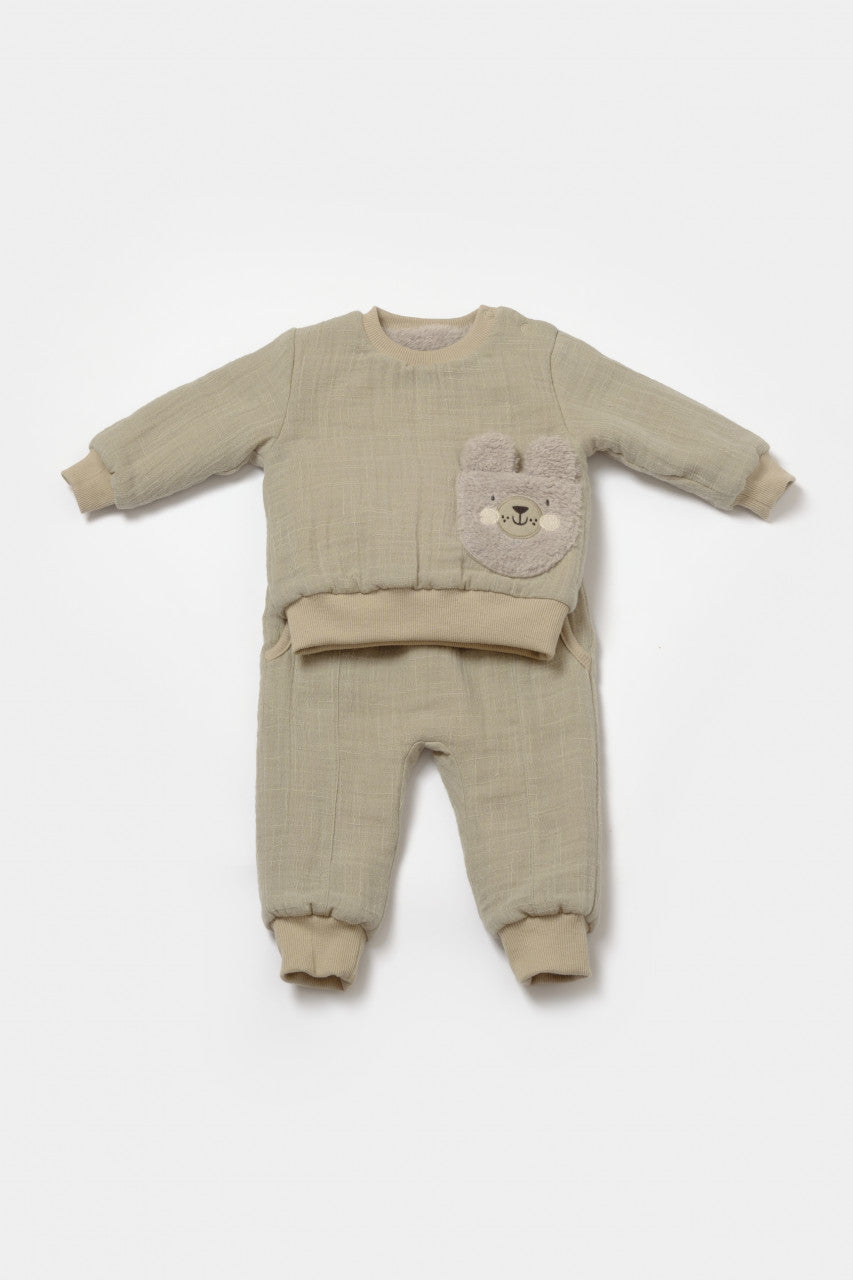 Set bluza dublata si pantaloni Ursulet, Winter muselin - , BabyCosy