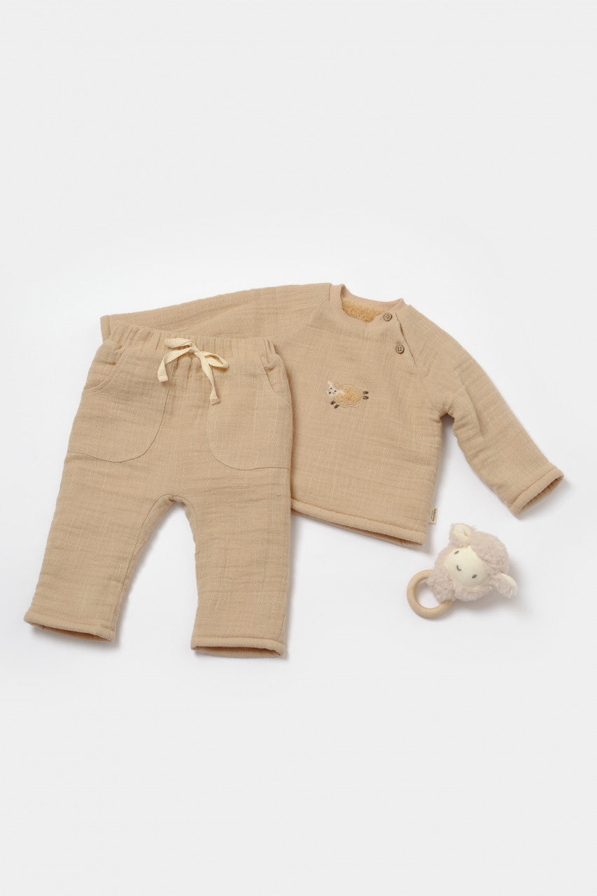 Set bluza dublata si pantaloni Ursulet, Winter muselin - , BabyCosy