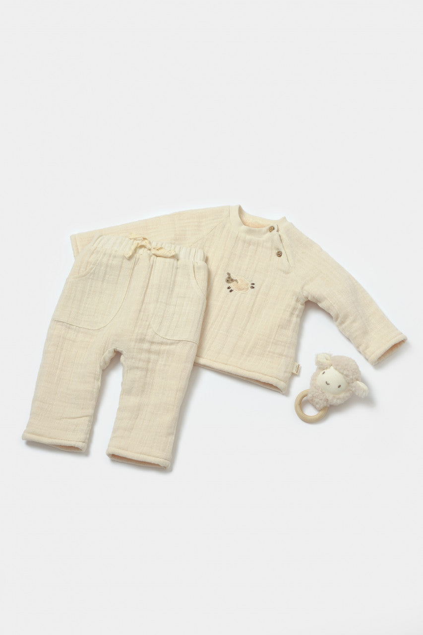 Set bluza dublata si pantaloni Ursulet, Winter muselin - , BabyCosy