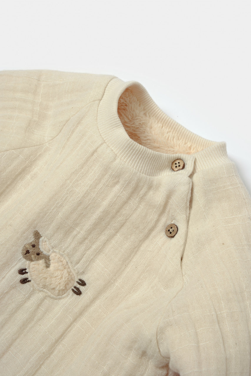 Set bluza dublata si pantaloni Ursulet, Winter muselin - , BabyCosy