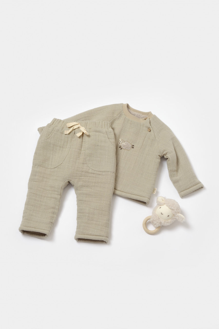 Set bluza dublata si pantaloni Ursulet, Winter muselin - , BabyCosy