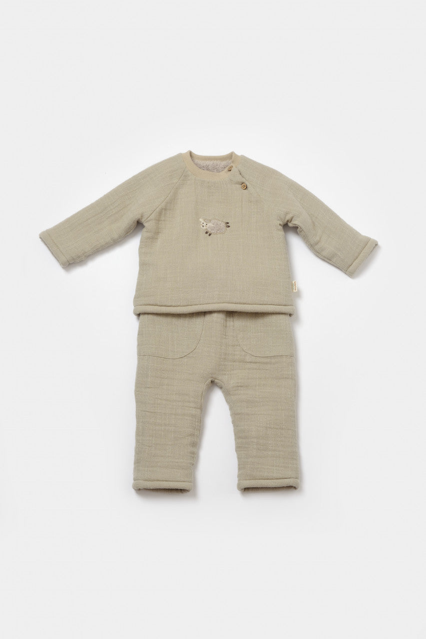 Set bluza dublata si pantaloni Ursulet, Winter muselin - , BabyCosy