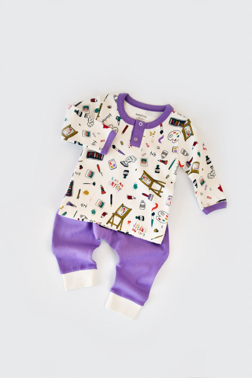 Set bluzita cu maneca lunga si pantaloni lungi din bumbac organic si modal -  BabyCosy