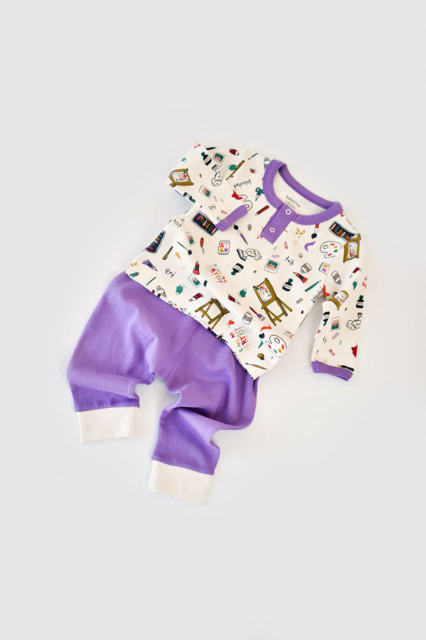Set bluzita cu maneca lunga si pantaloni lungi din bumbac organic si modal -  BabyCosy
