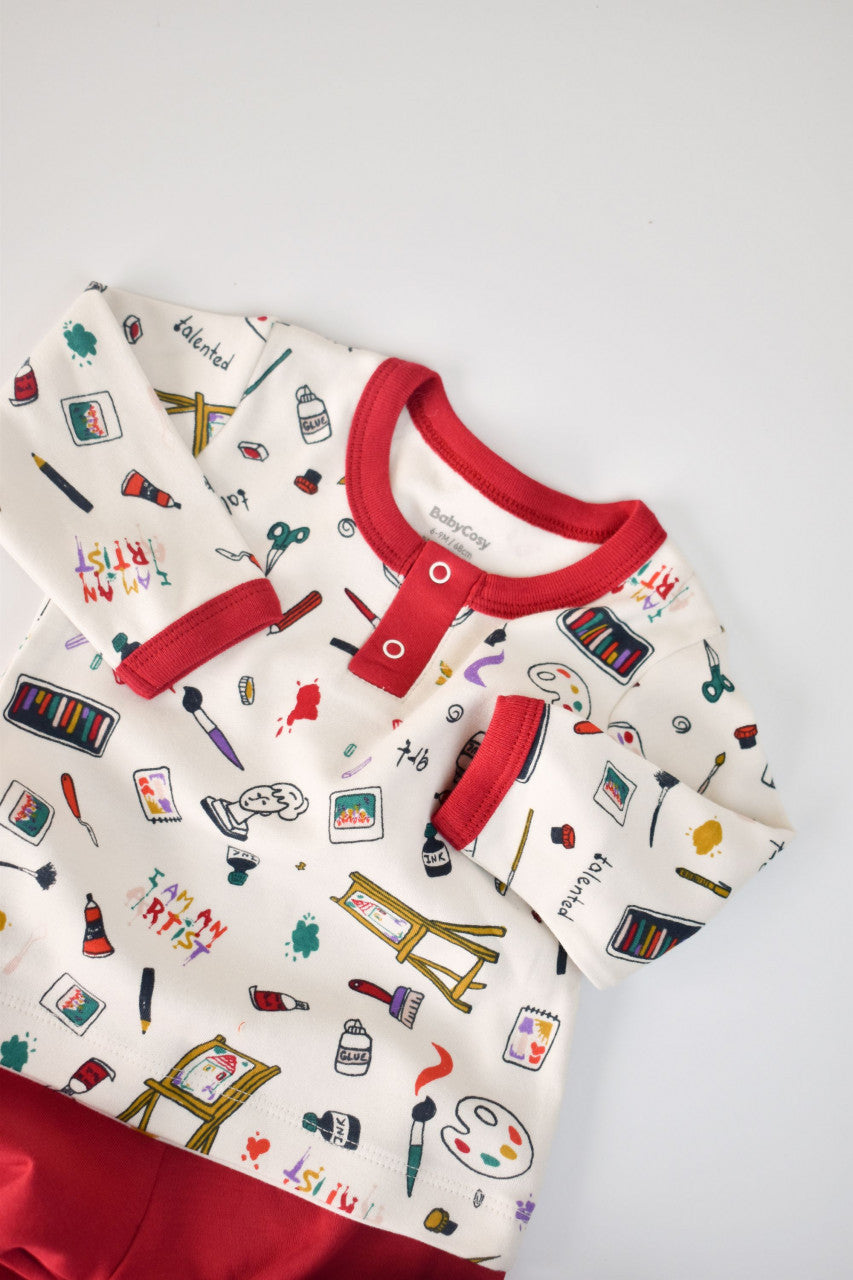 Set bluzita cu maneca lunga si pantaloni lungi din bumbac organic si modal -  BabyCosy